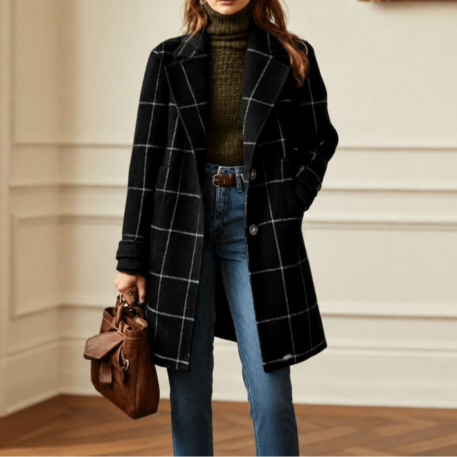 Plaid Two-Button Oversized Wool-Look Coat