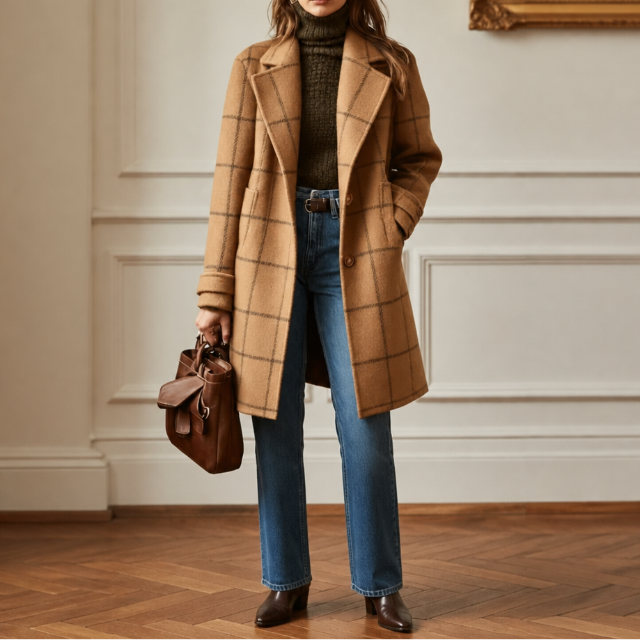 Plaid Two-Button Oversized Wool-Look Coat