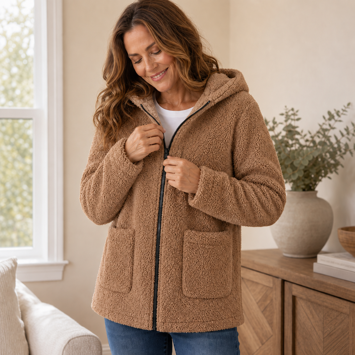 Plush Fleece-Look Hooded Jacket