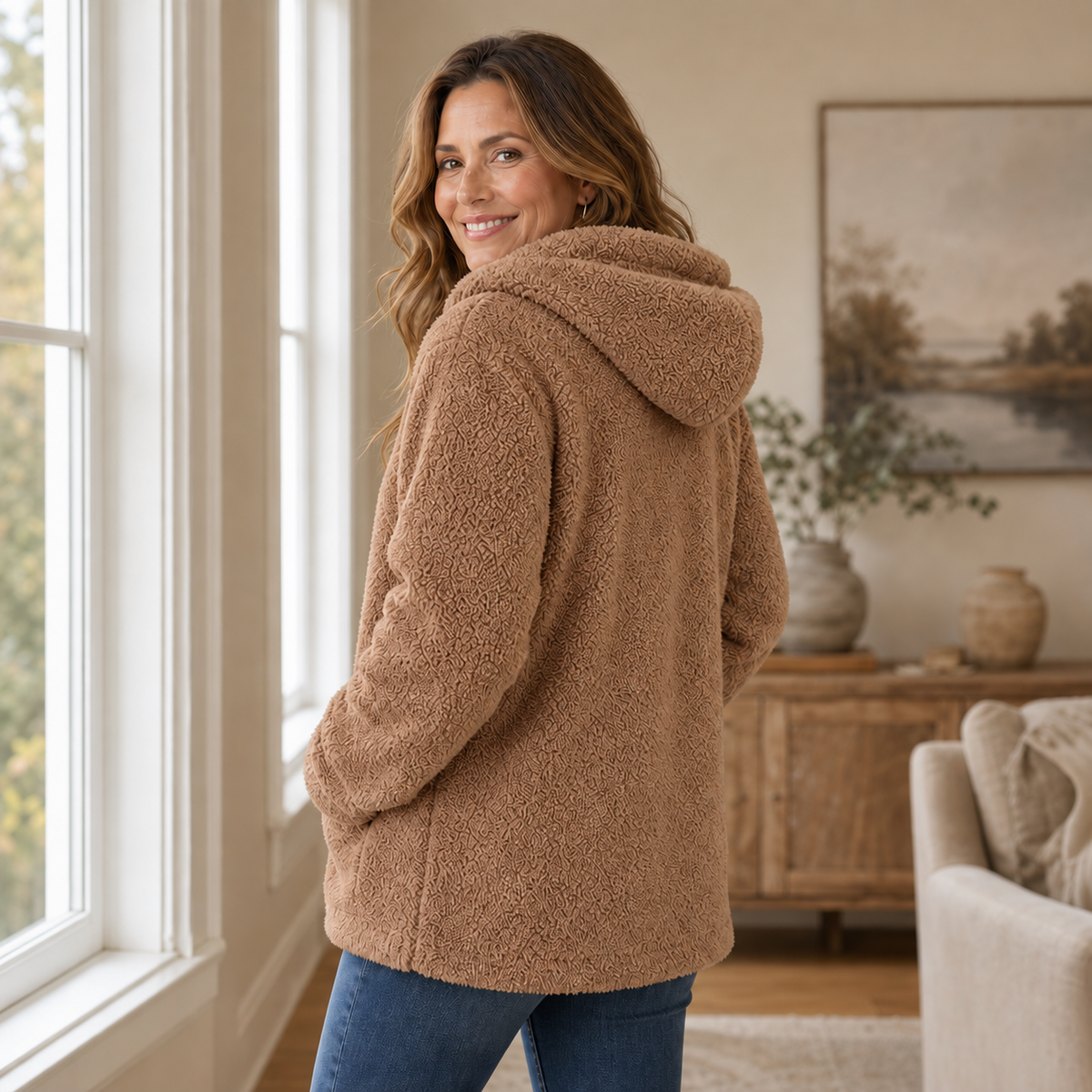 Plush Fleece-Look Hooded Jacket