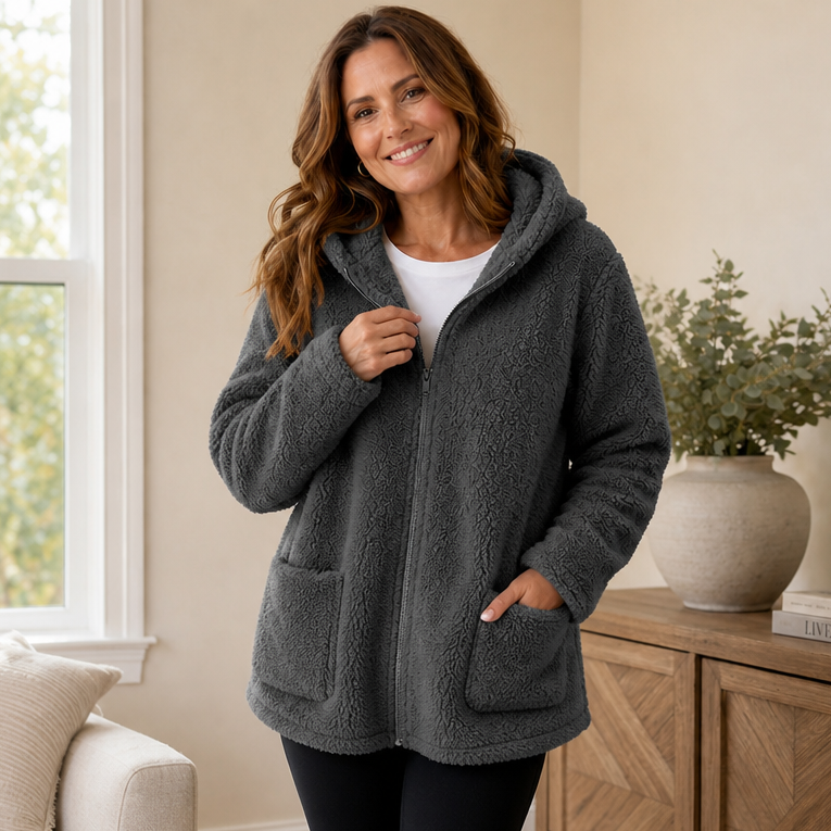 Plush Fleece-Look Hooded Jacket