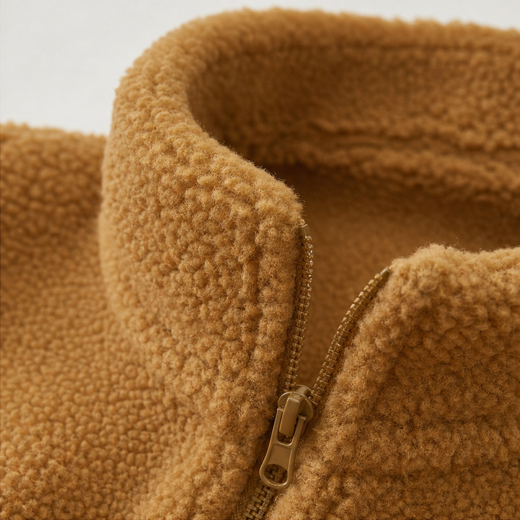 Plush Fleece-Look Zip-Up Jacket With Stand Collar