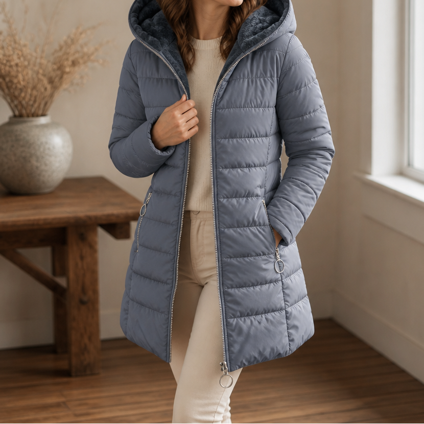 Plush-Lined Hooded Longline Puffer Coat