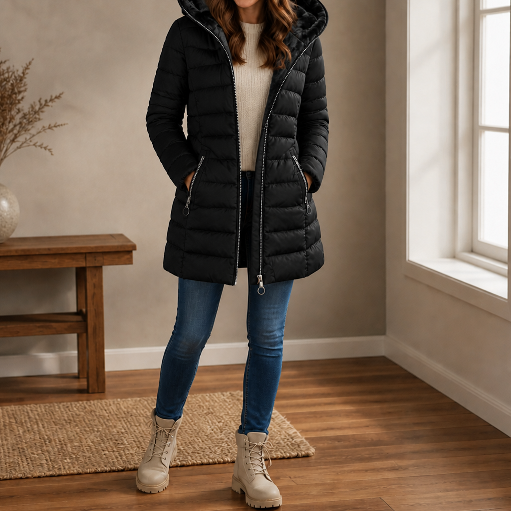 Plush-Lined Hooded Longline Puffer Coat
