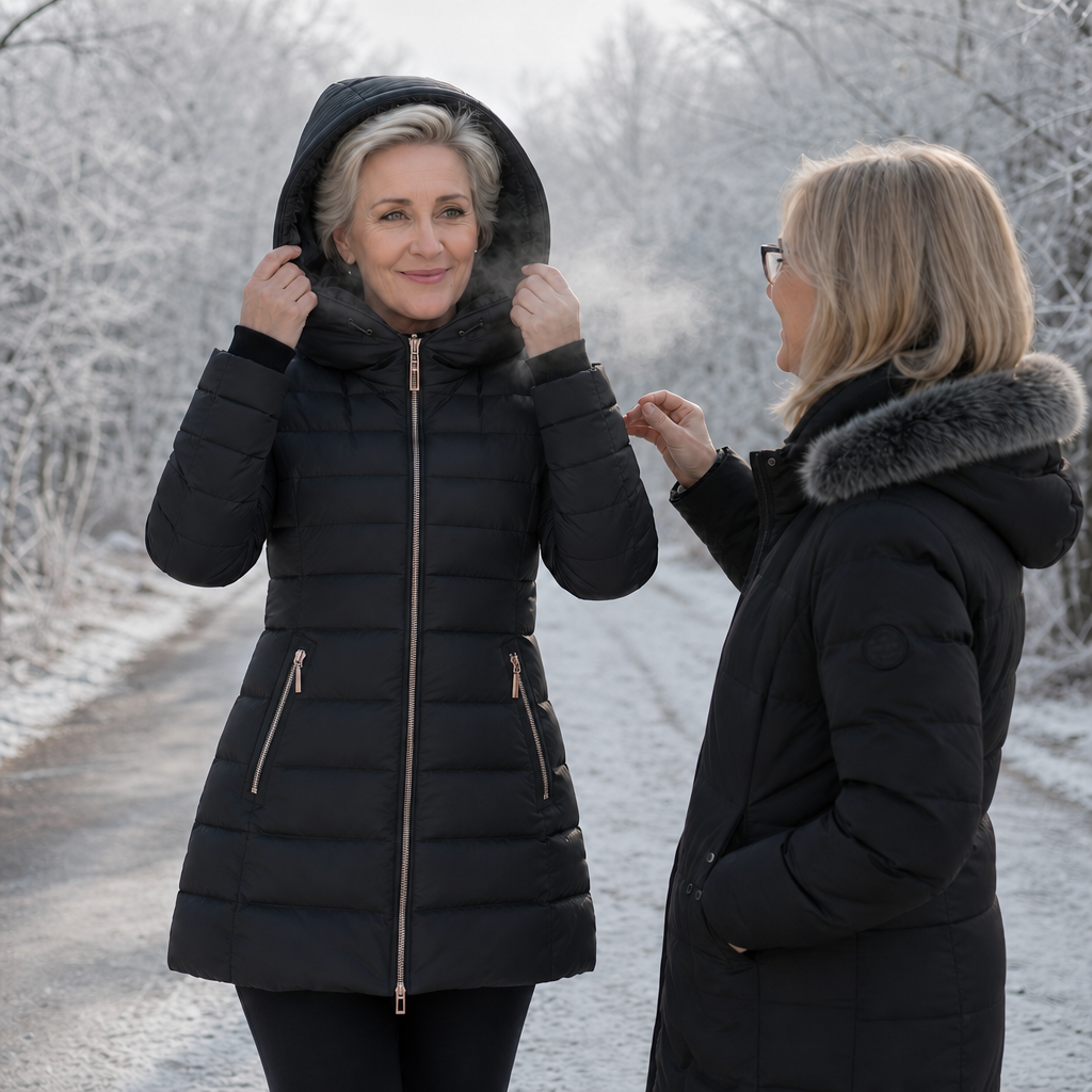 Plush-Lined Mid-Length Hooded Winter Coat