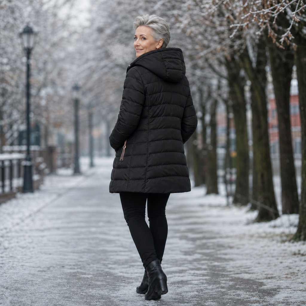 Plush-Lined Mid-Length Hooded Winter Coat