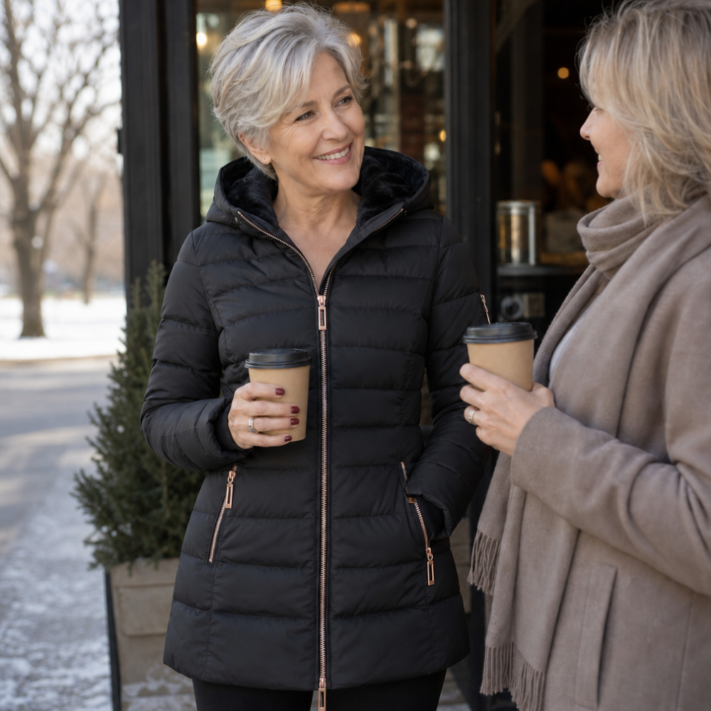 Plush-Lined Mid-Length Hooded Winter Coat