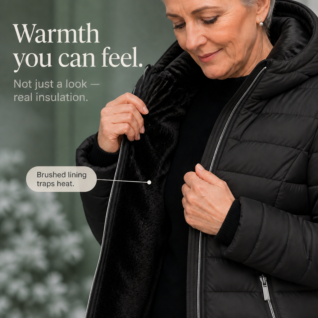 Plush-Lined Mid-Length Hooded Winter Coat