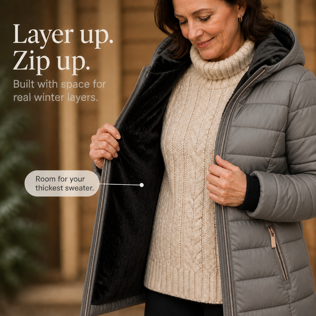 Plush-Lined Mid-Length Hooded Winter Coat