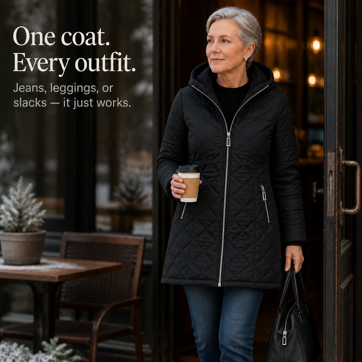 Plush-Lined Mid-Length Hooded Winter Coat