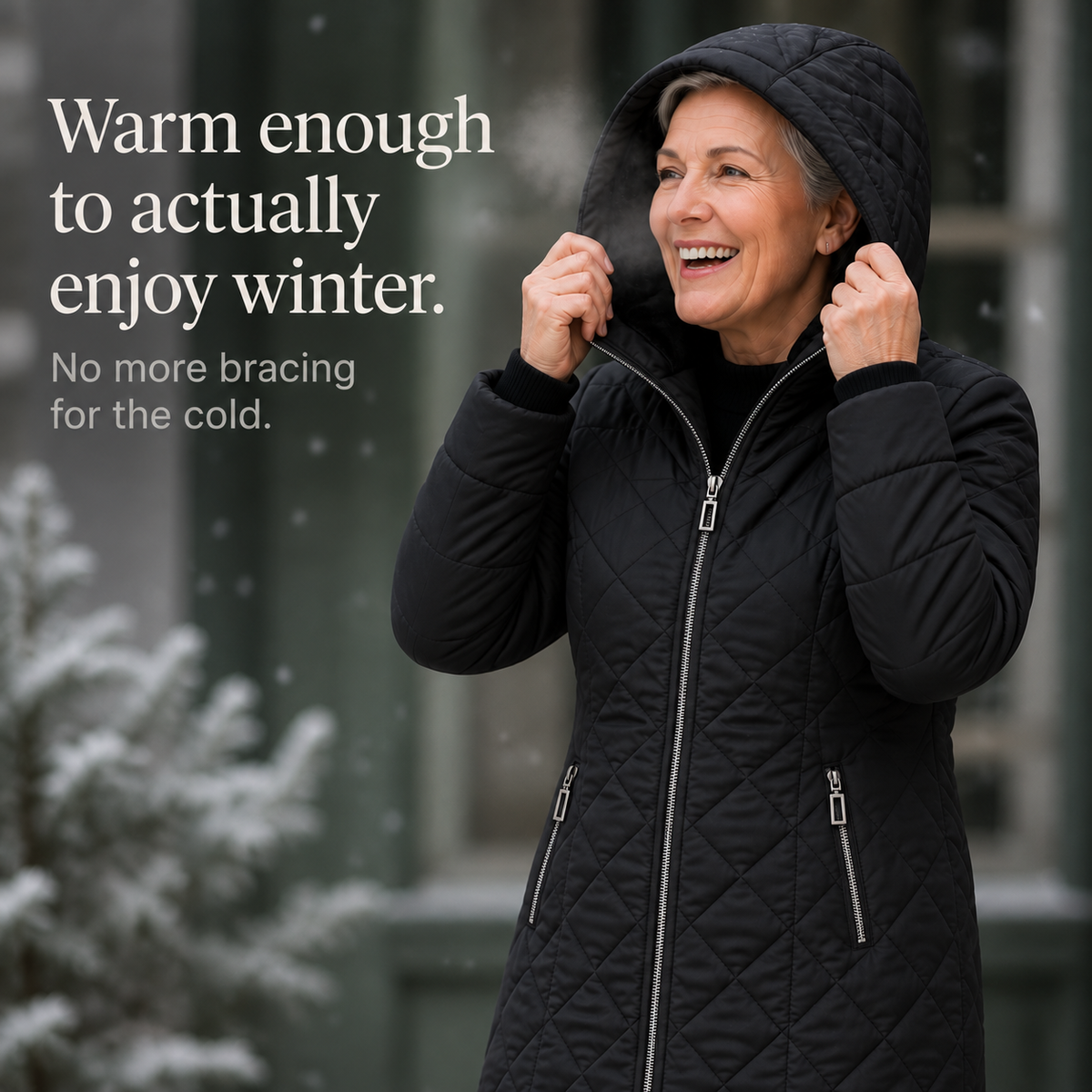 Plush-Lined Mid-Length Hooded Winter Coat