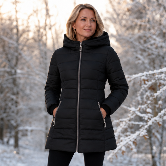Plush-Lined Mid-Length Hooded Winter Coat