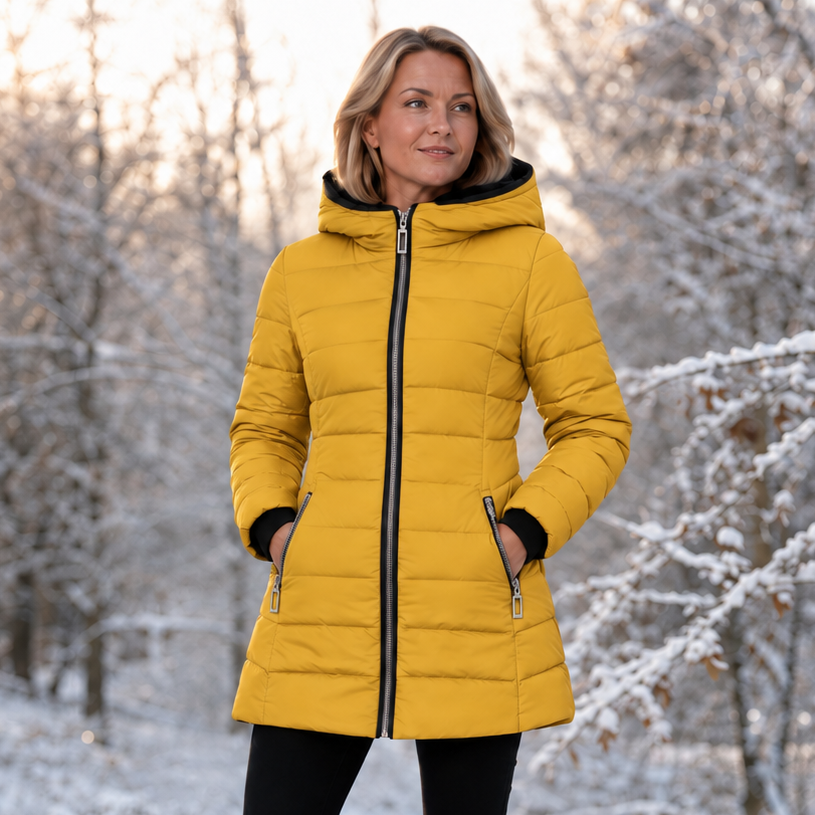 Plush-Lined Mid-Length Hooded Winter Coat