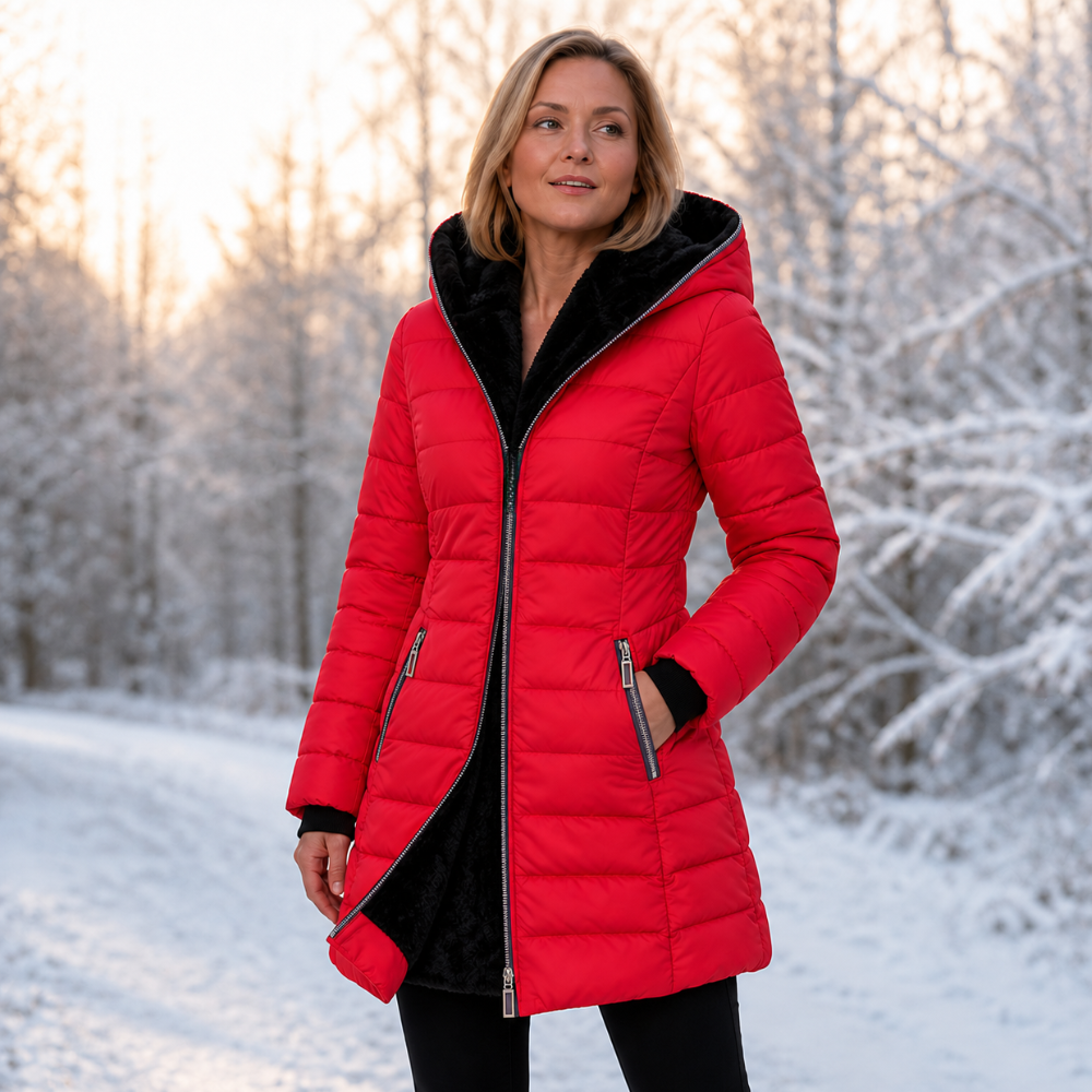 Plush-Lined Mid-Length Hooded Winter Coat