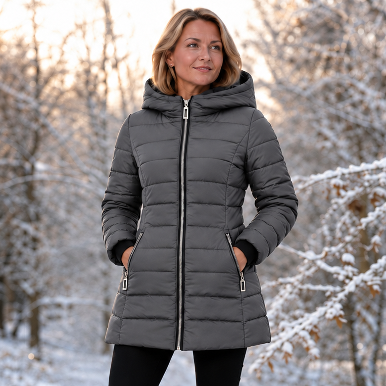 Plush-Lined Mid-Length Hooded Winter Coat