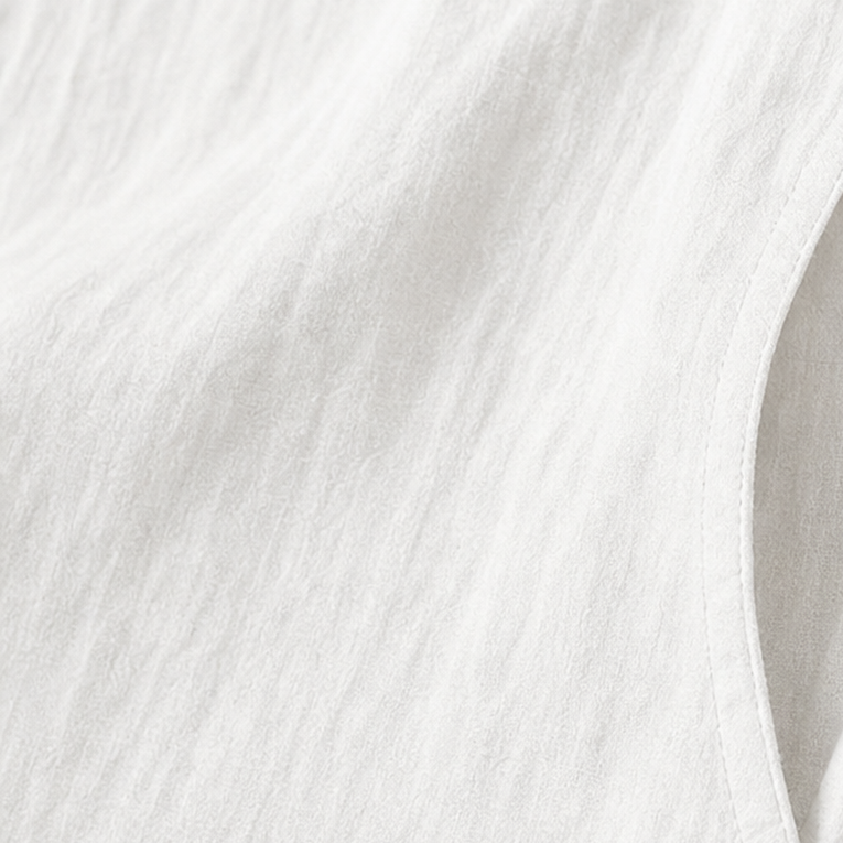 White dress fabric with curved seam detail