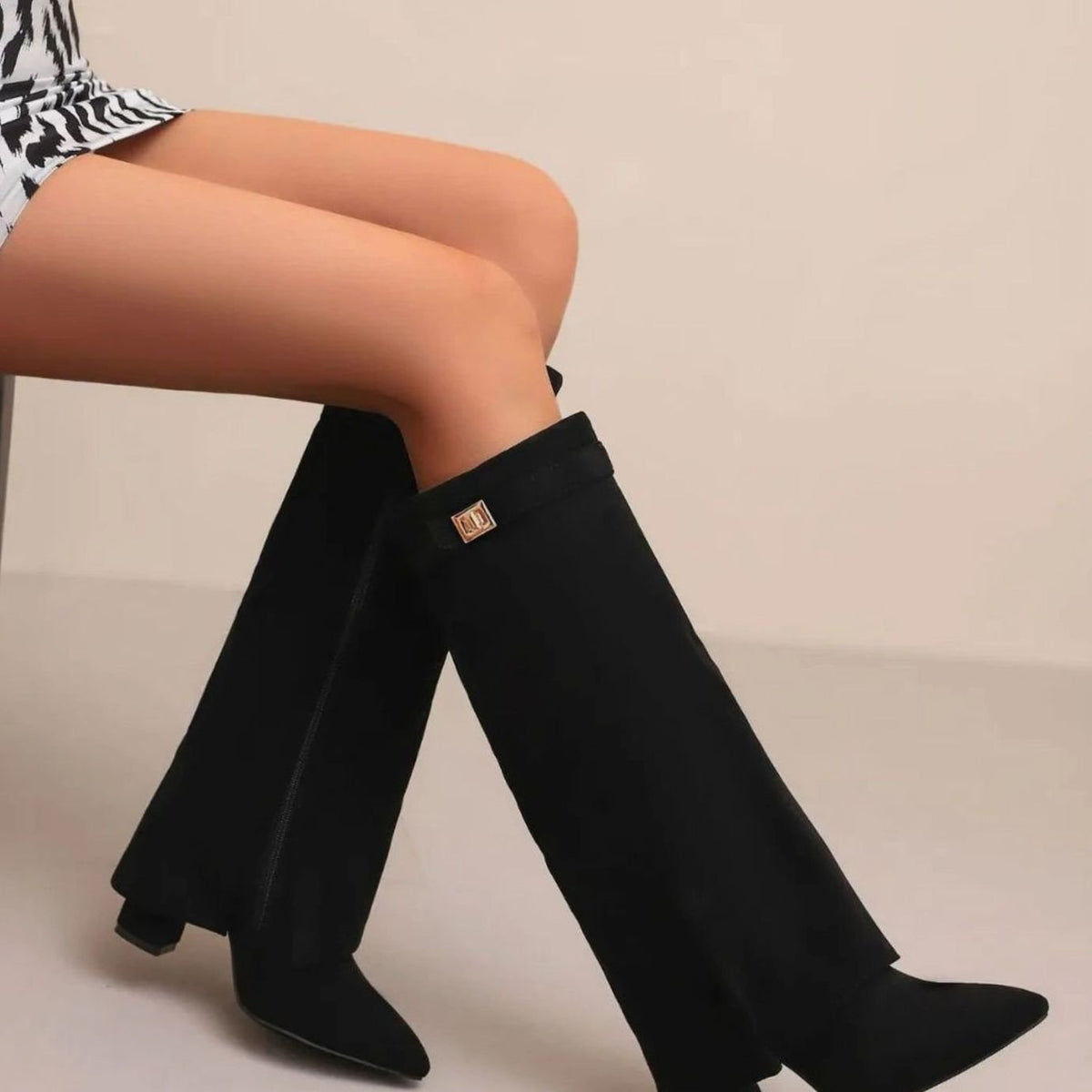 Pointed Toe Suede Knee-High Boots