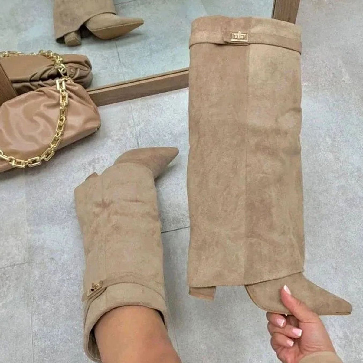Pointed Toe Suede Knee-High Boots