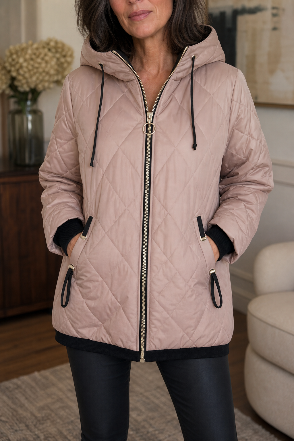 Quilted Hooded Zip-Front Jacket