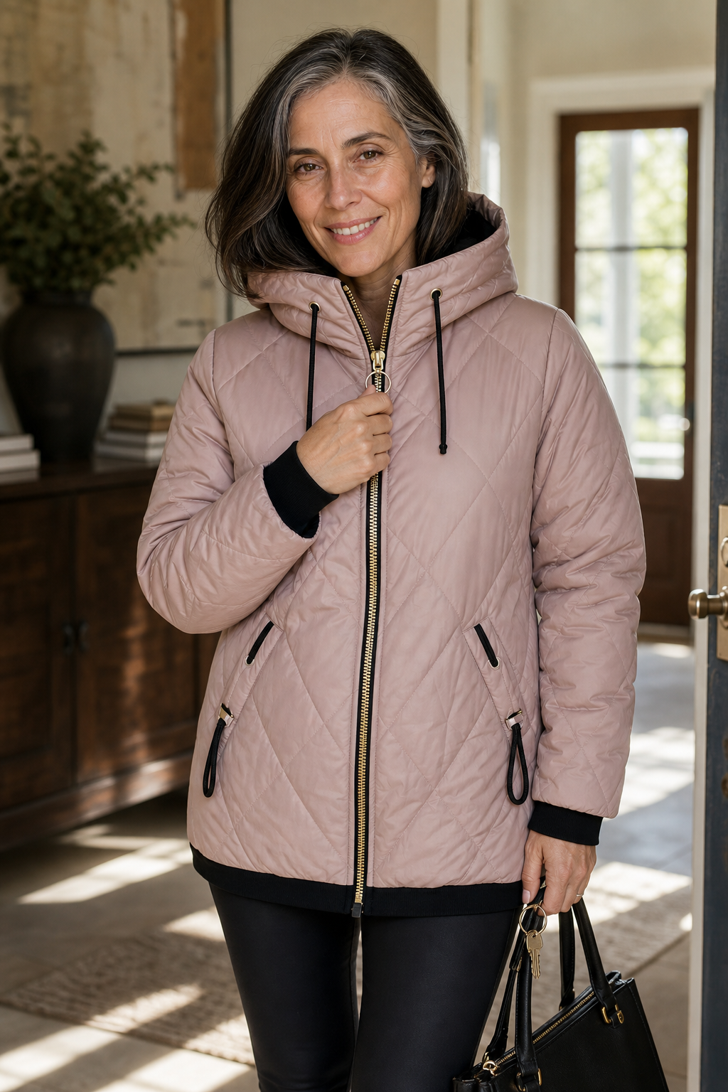 Quilted Hooded Zip-Front Jacket