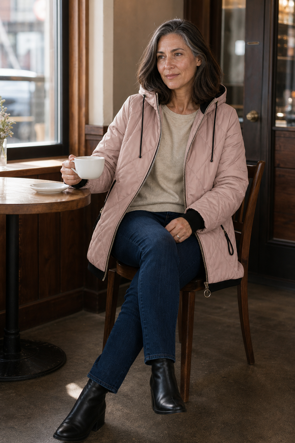 Quilted Hooded Zip-Front Jacket