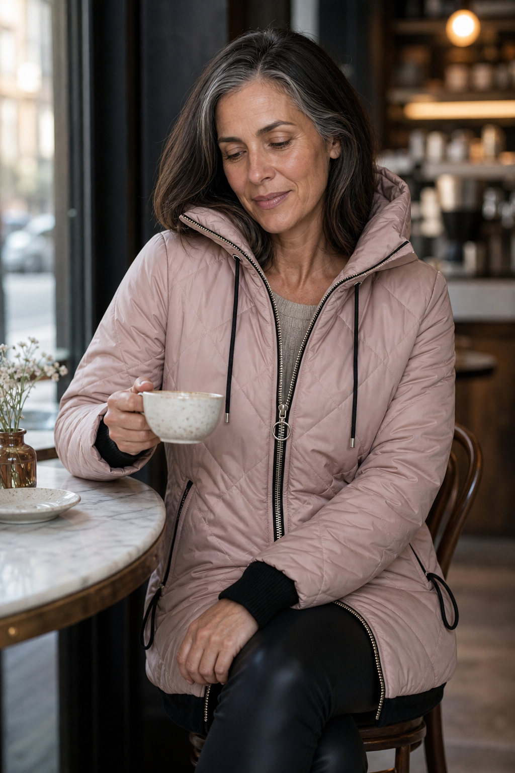 Quilted Hooded Zip-Front Jacket