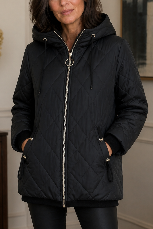 Quilted Hooded Zip-Front Jacket