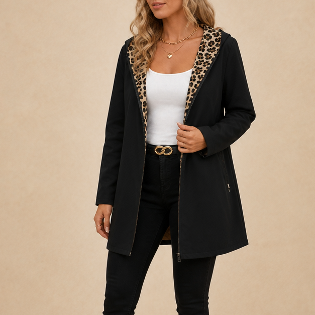 Reversible Leopard Print Hooded Coat