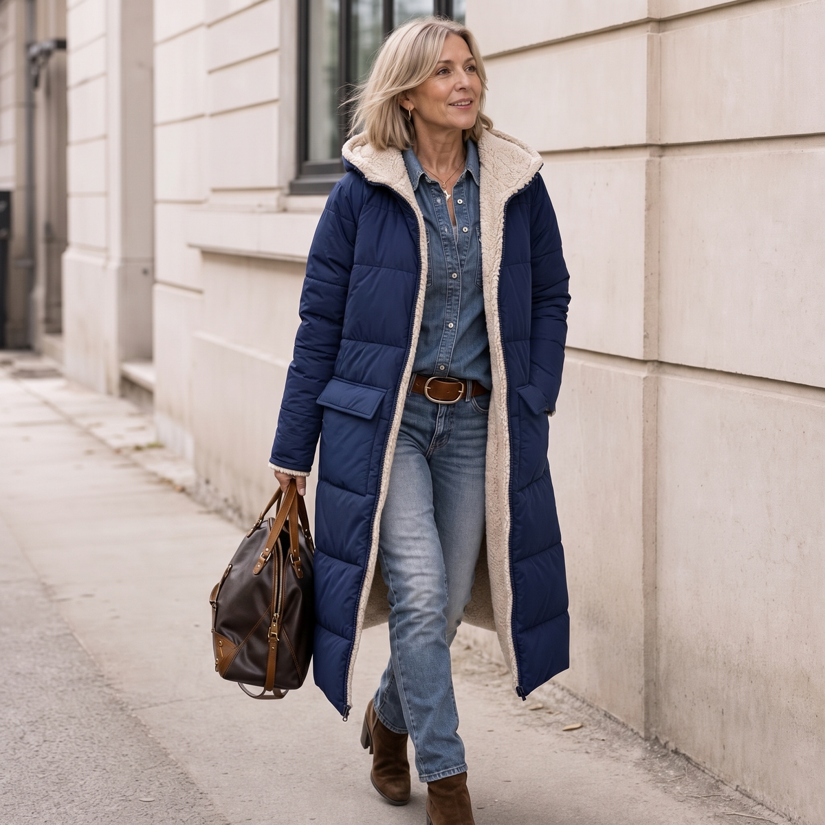 Reversible Quilted Sherpa-Look Winter Coat