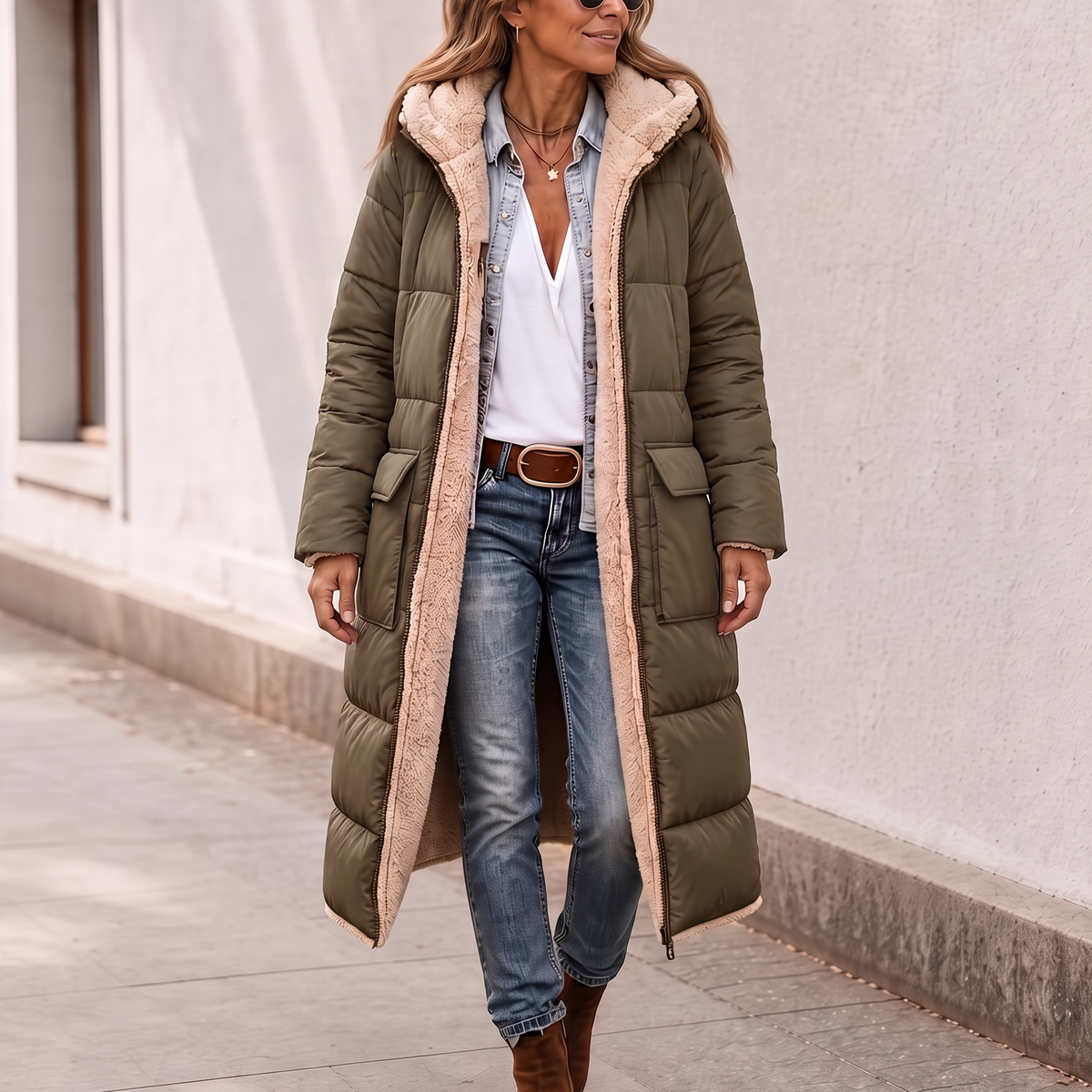 Reversible Quilted Sherpa-Look Winter Coat