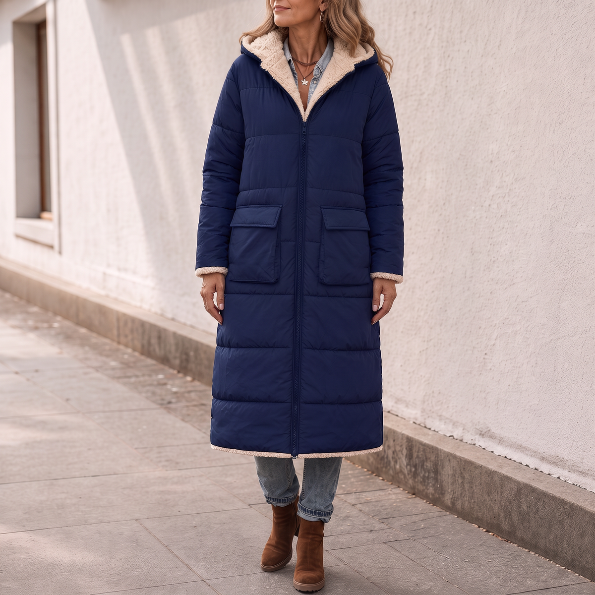 Reversible Quilted Sherpa-Look Winter Coat