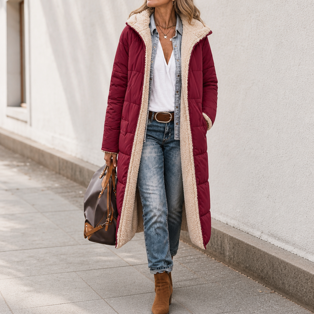 Reversible Quilted Sherpa-Look Winter Coat