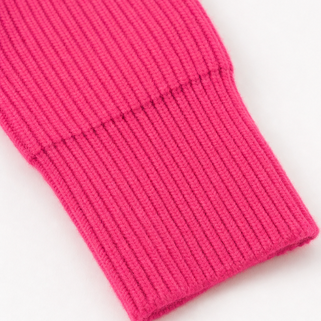 Ribbed knit crew-neck bodycon sweater dress, coral-pink ribbed hem detail