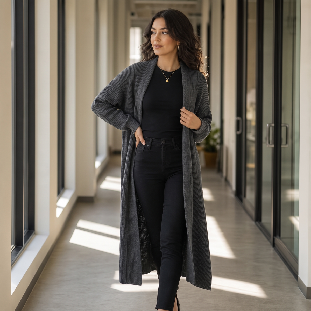 Ribbed Knit Longline Cardigan
