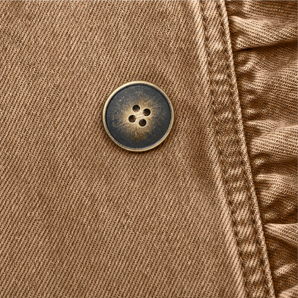 Ruffle-Trim Button-Front Denim-Look Jacket