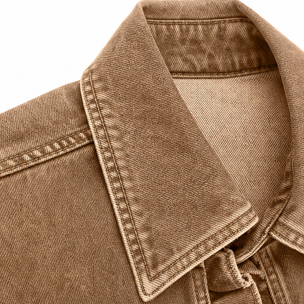 Ruffle-Trim Button-Front Denim-Look Jacket