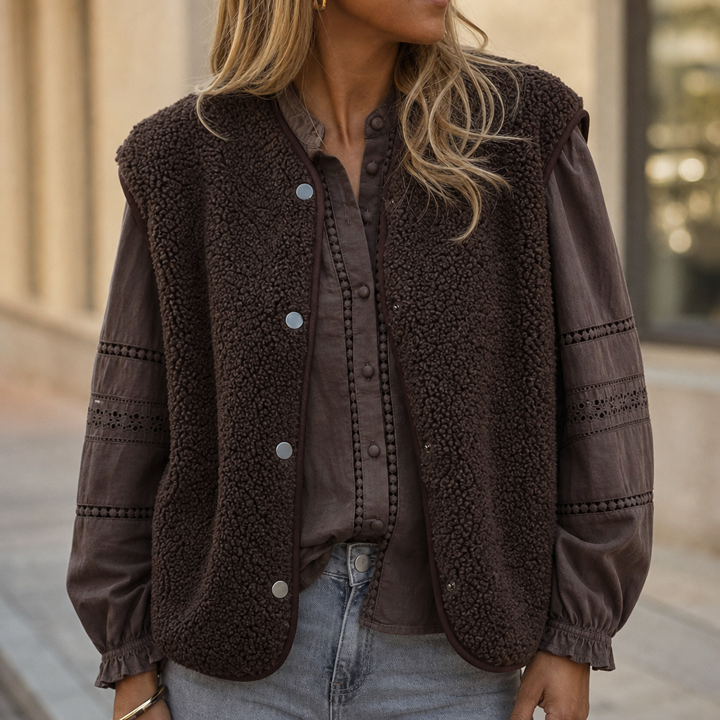 Sleeveless Boxy Teddy Fleece Vest