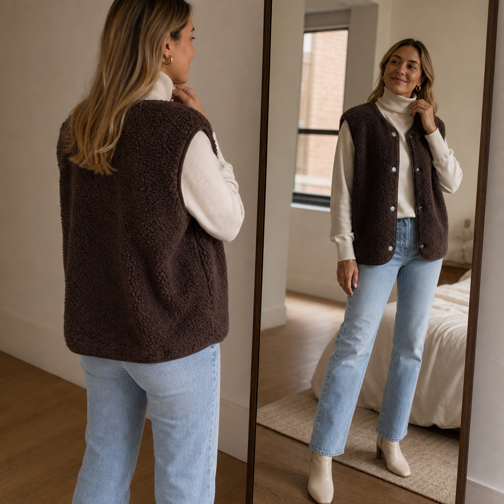 Sleeveless Boxy Teddy Fleece Vest