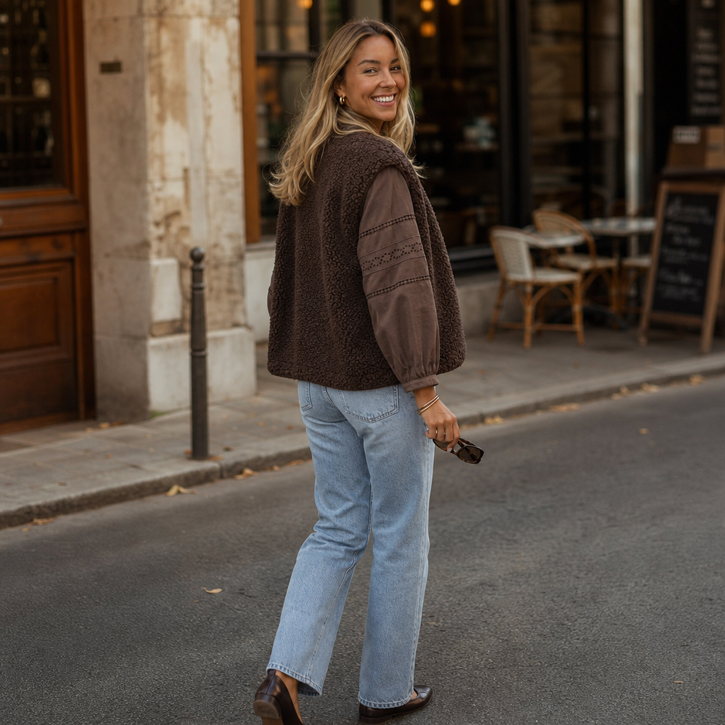 Sleeveless Boxy Teddy Fleece Vest
