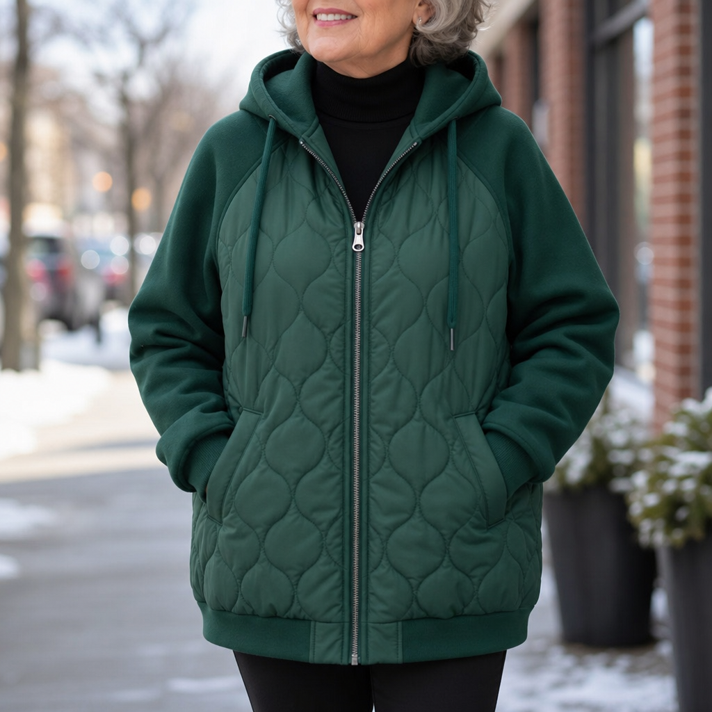 Spliced Quilted Hooded Puffer Jacket