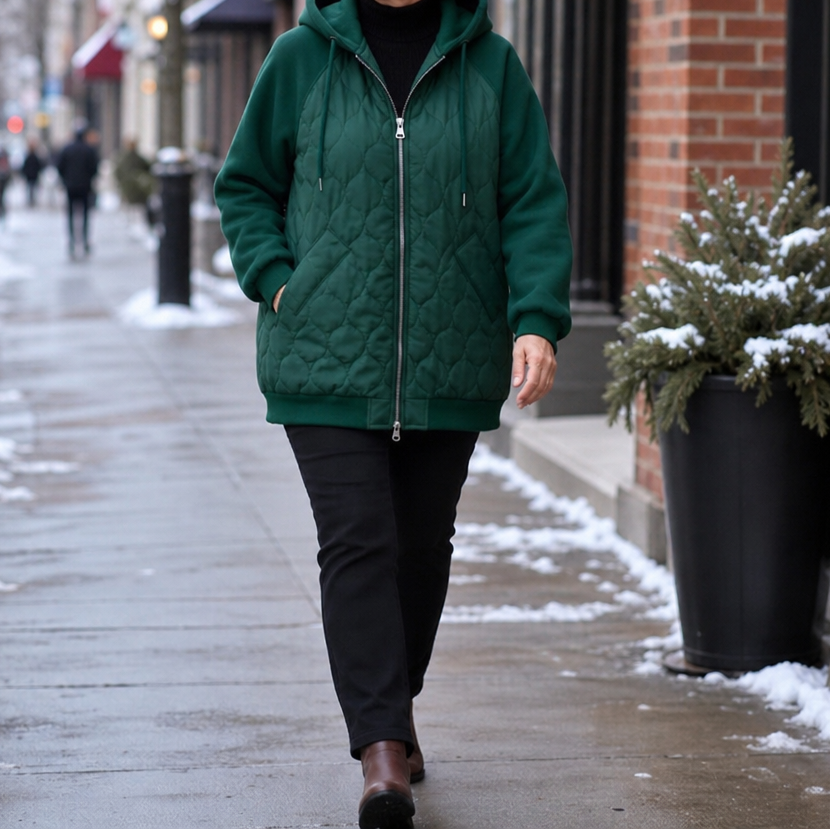 Spliced Quilted Hooded Puffer Jacket