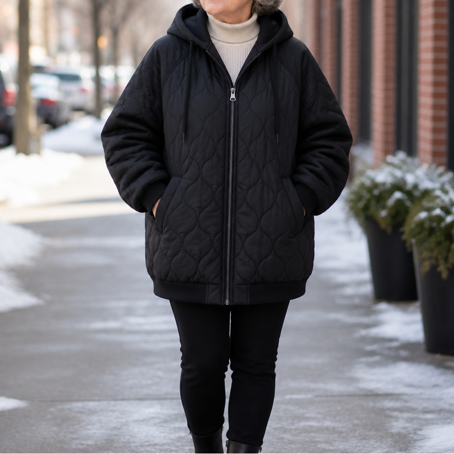 Spliced Quilted Hooded Puffer Jacket