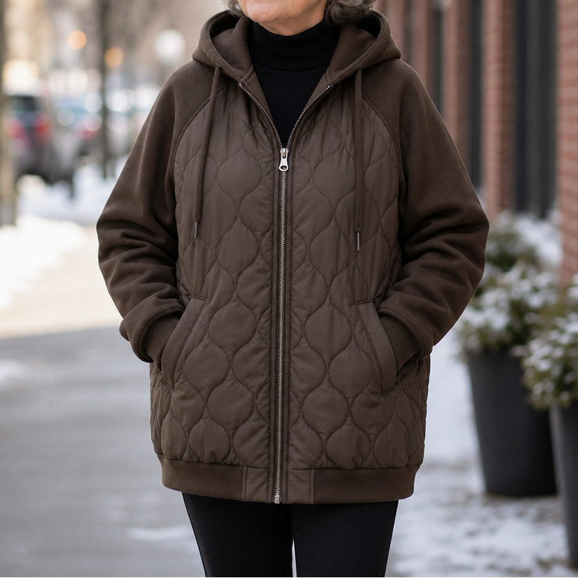 Spliced Quilted Hooded Puffer Jacket