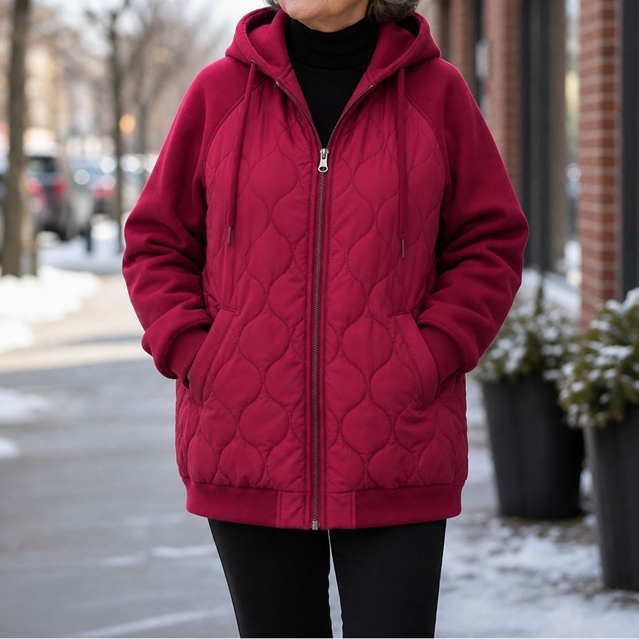 Spliced Quilted Hooded Puffer Jacket