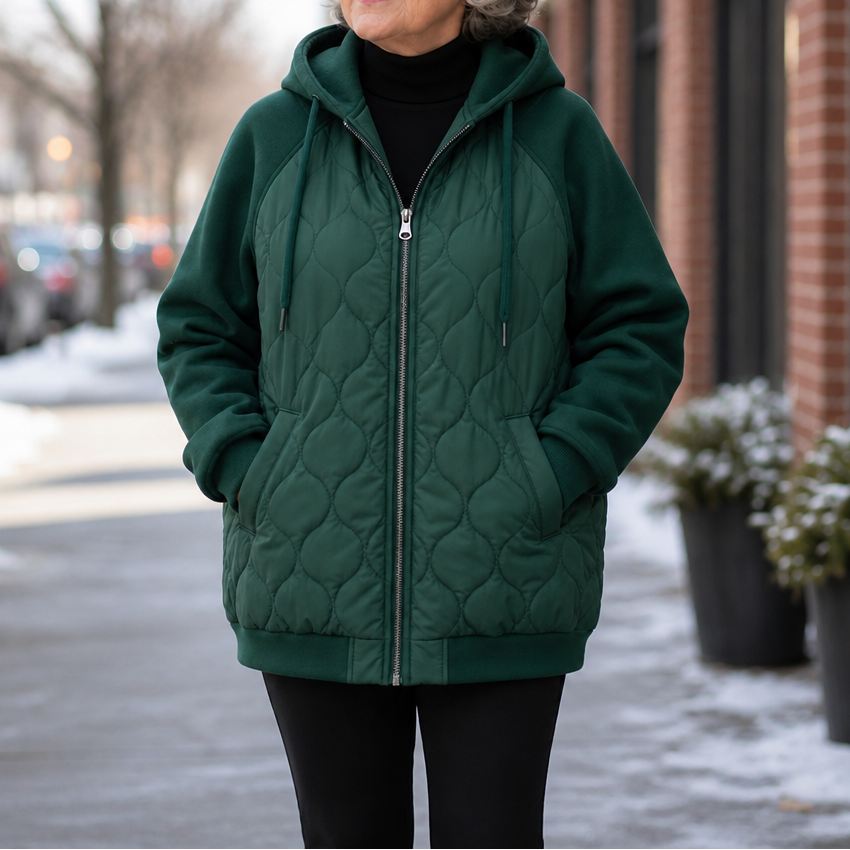 Spliced Quilted Hooded Puffer Jacket