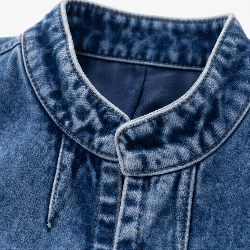 Standing Collar Multi-Button Denim Jacket