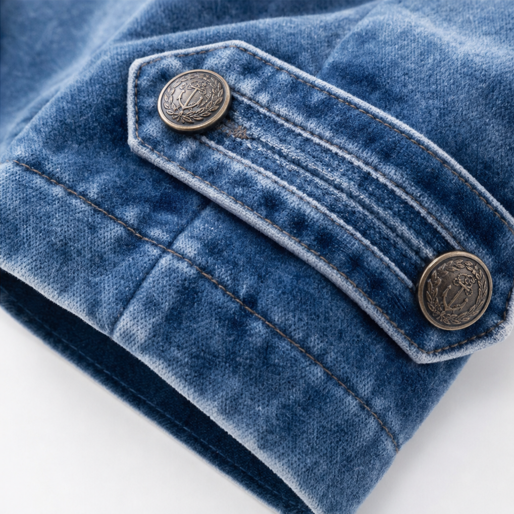 Standing Collar Multi-Button Denim Jacket