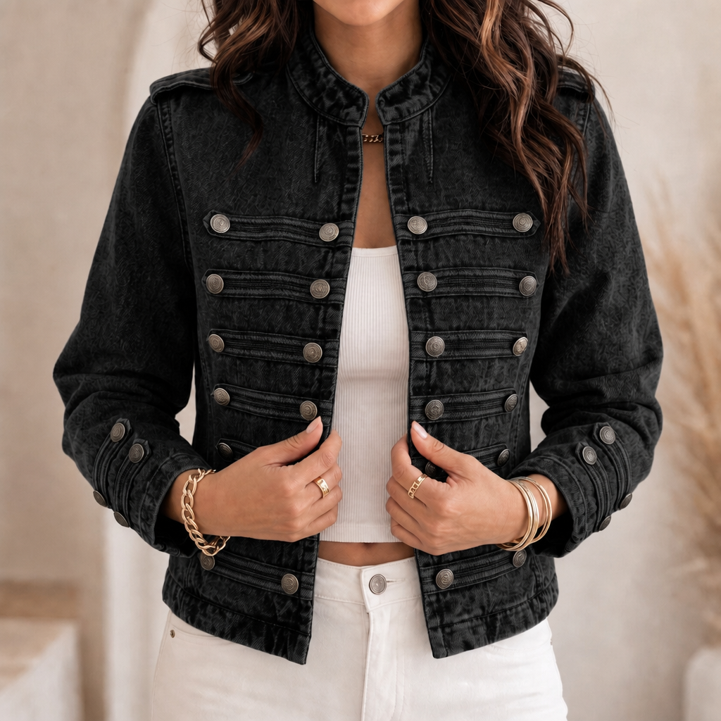 Standing Collar Multi-Button Denim Jacket
