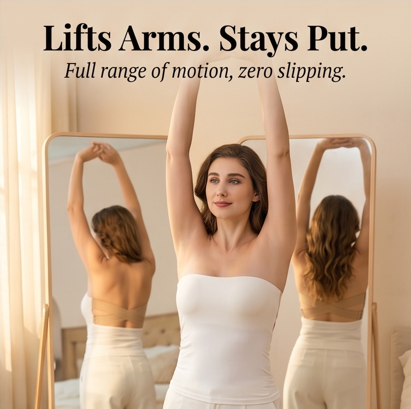 White strapless bra with a smooth, straight neckline