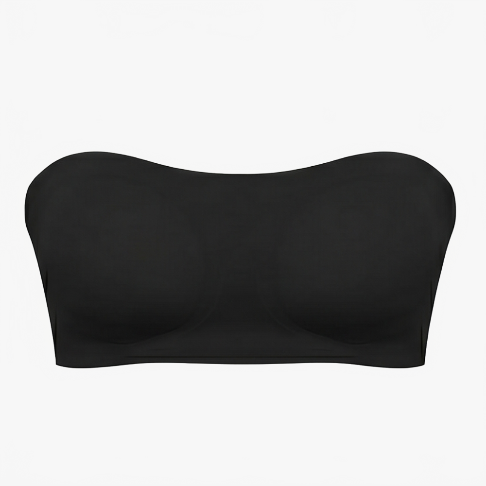 Black strapless bra with molded cups and a smooth front